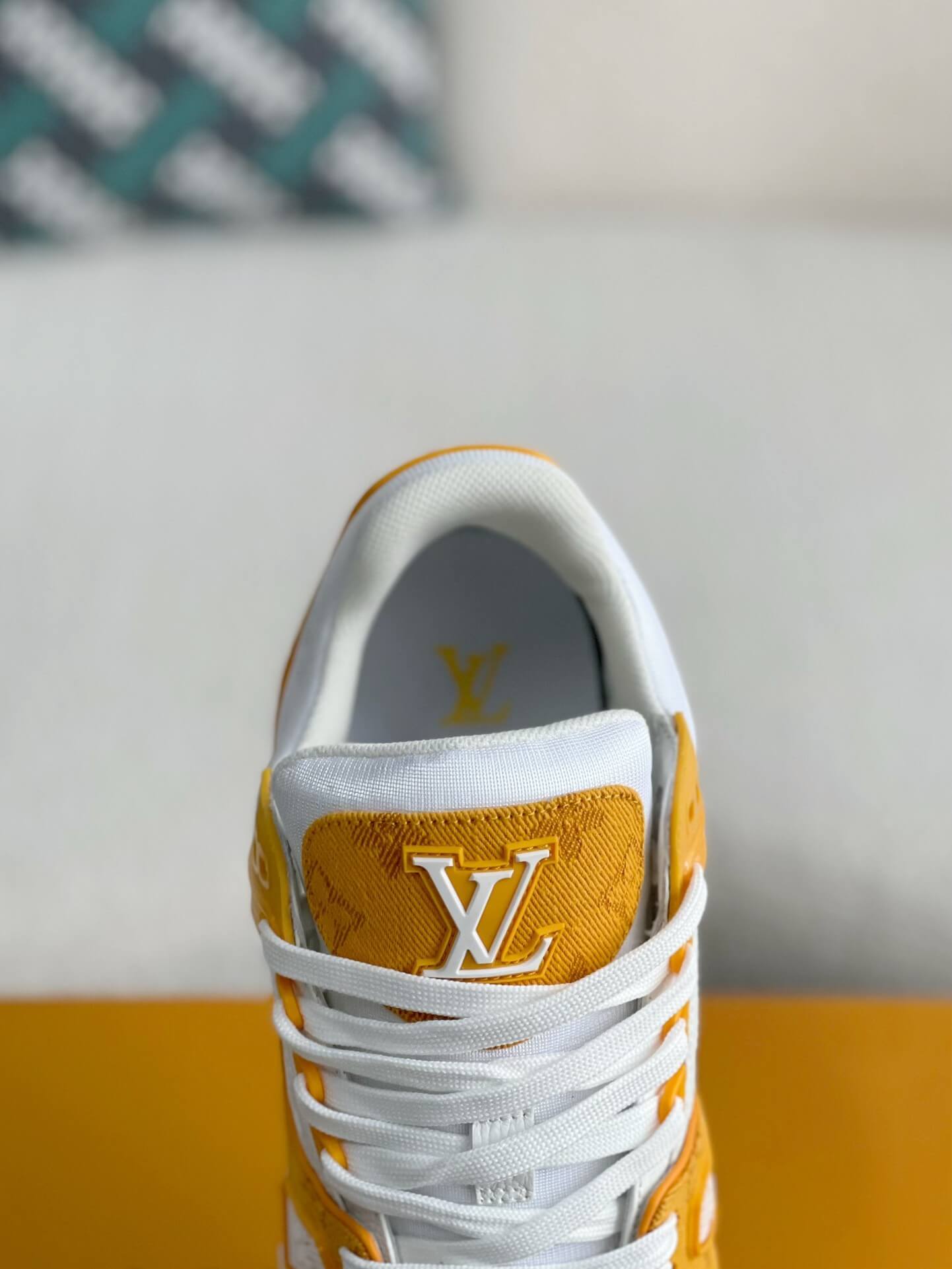 Louis Vuitton Trainer Sneaker – Yellow Monogram Denim & White Grained Leather