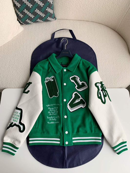 Grüne Collegejacke aus Leder von Louis Vuitton LV