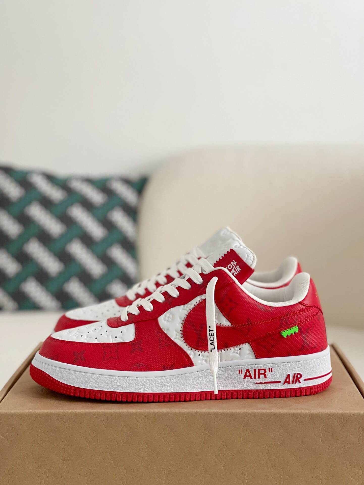 Louis Vuitton X Air Force 1 Low Red White Sneakers