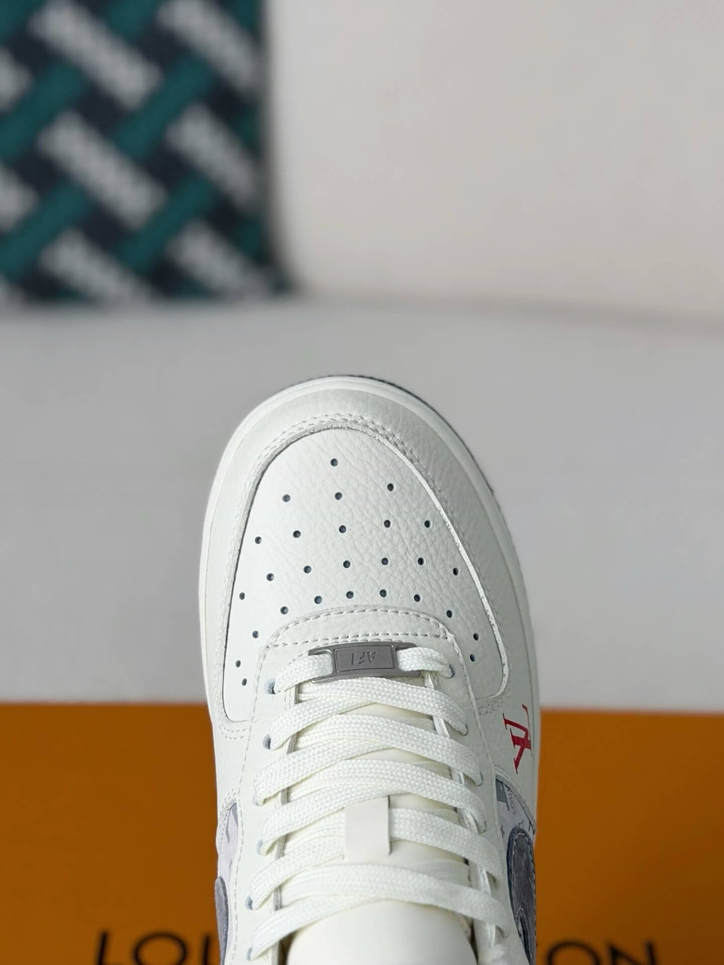 Louis Vuitton x Nike Air Force 1 Low – White, Grey Monogram & Red Accents