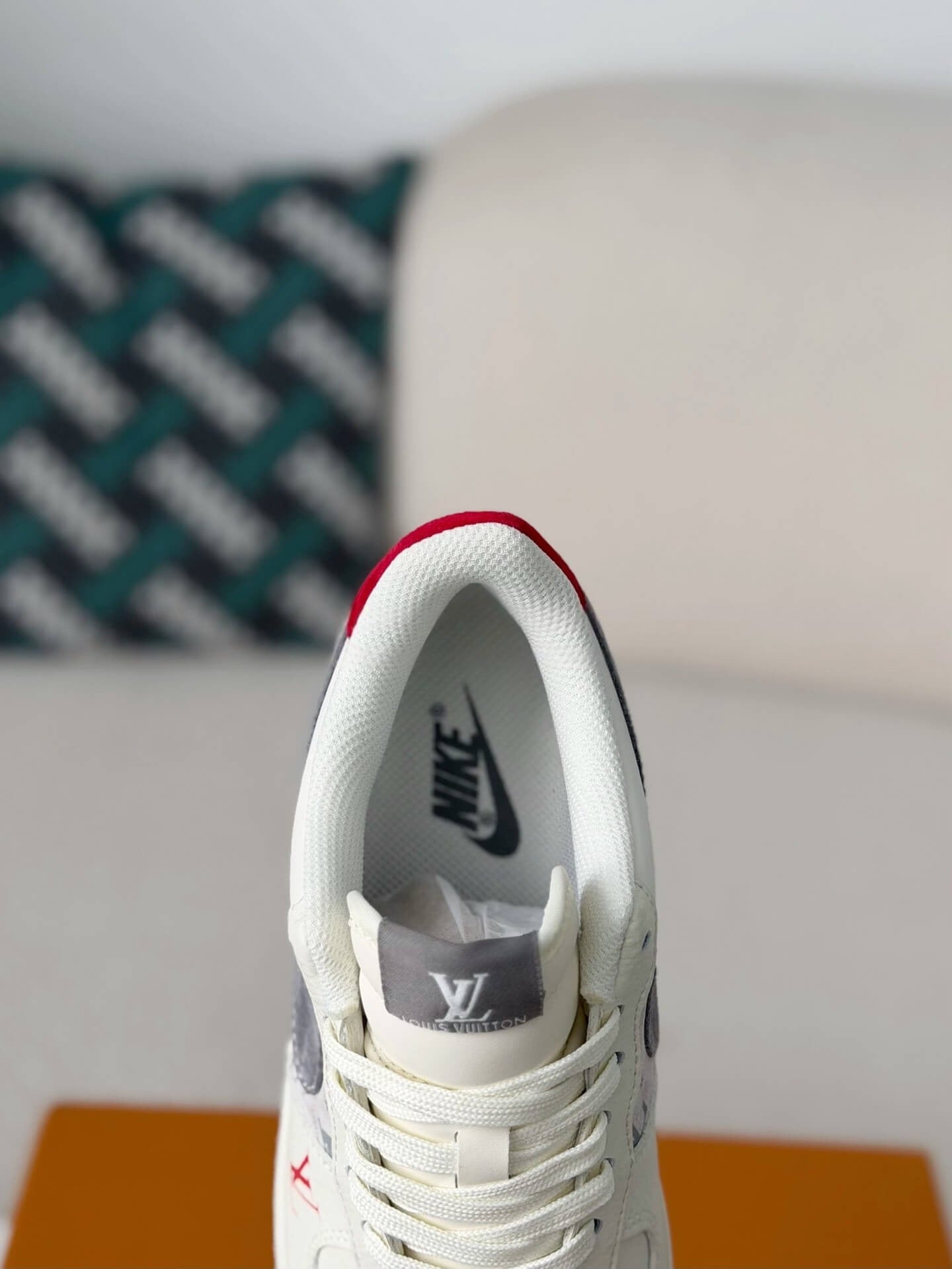 Louis Vuitton x Nike Air Force 1 Low – White, Grey Monogram & Red Accents