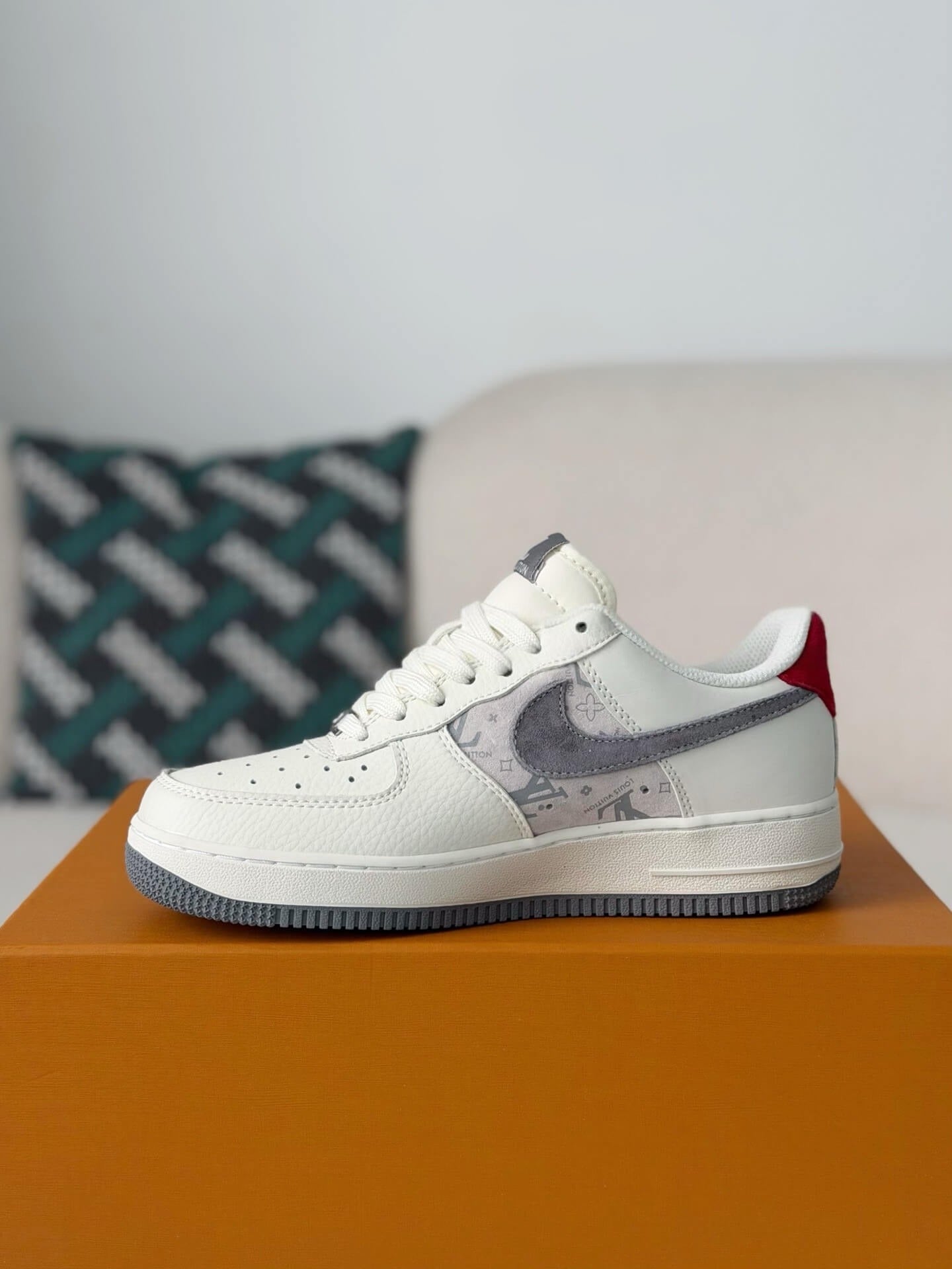 Louis Vuitton x Nike Air Force 1 Low – White, Grey Monogram & Red Accents