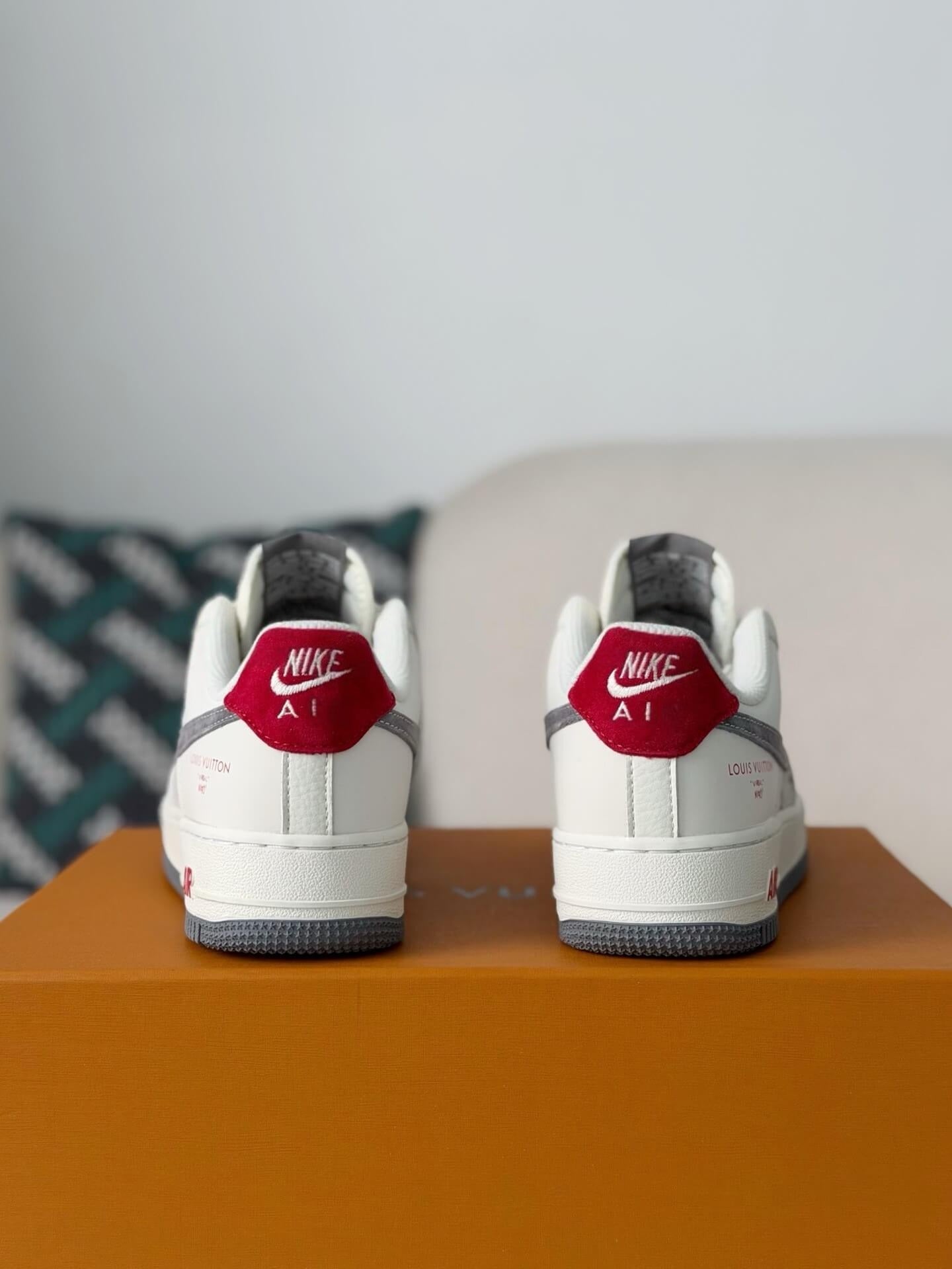 Louis Vuitton x Nike Air Force 1 Low – White, Grey Monogram & Red Accents