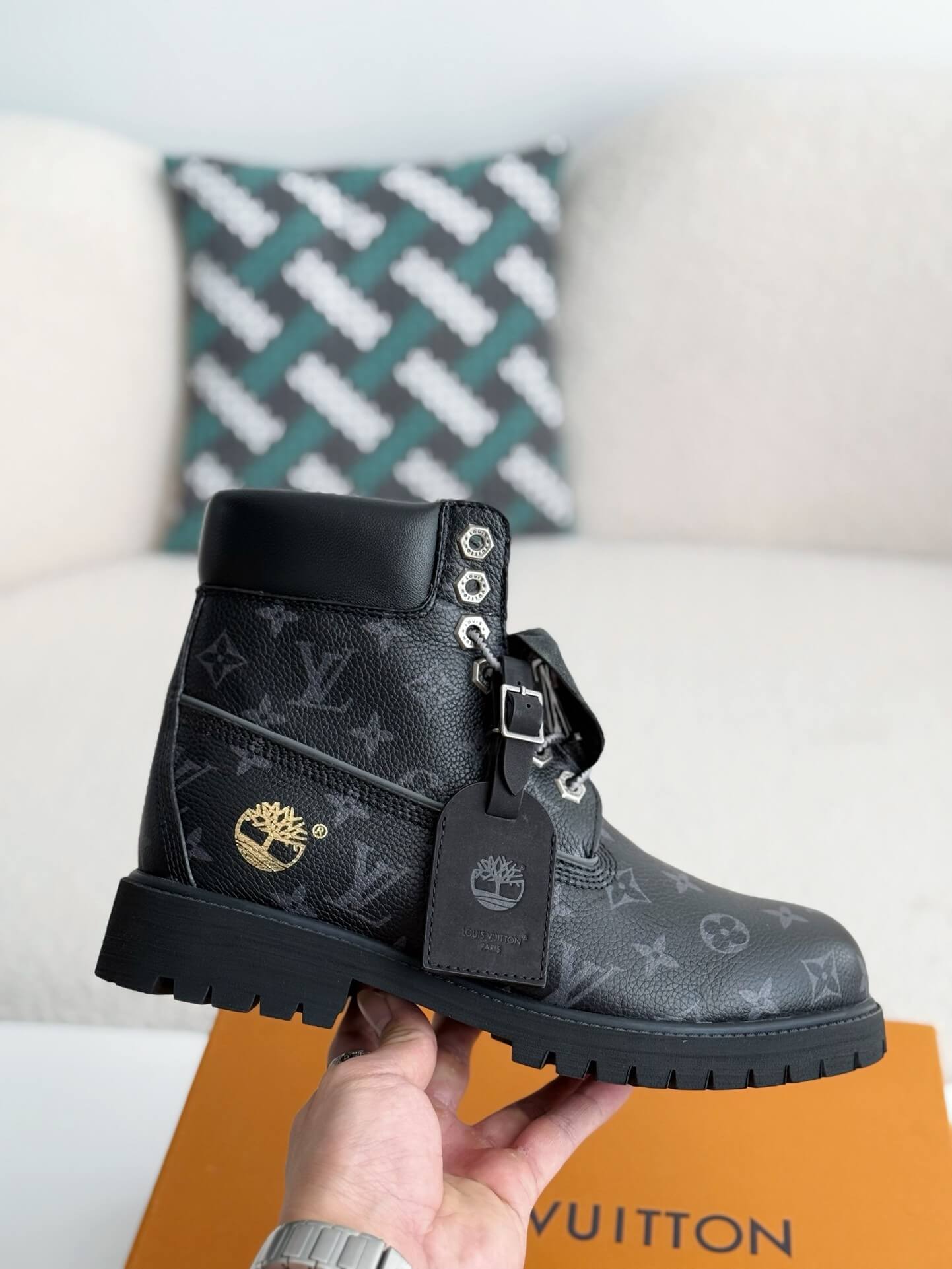 Louis Vuitton LV x Timberland 6-Inch Ankle Black Leather Boot