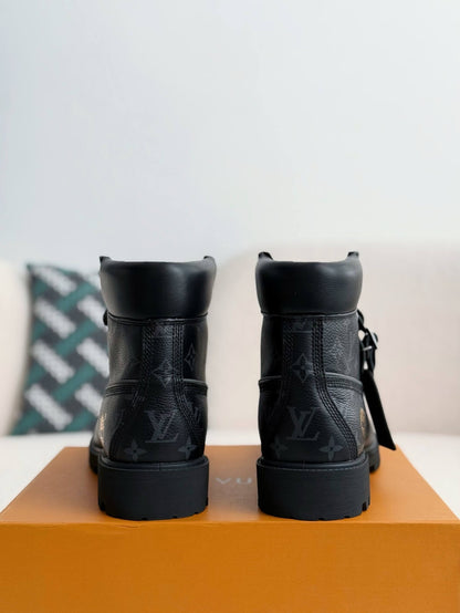 Louis Vuitton LV x Timberland 6-Inch Ankle Black Leather Boot