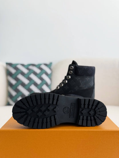 Louis Vuitton x Timberland Black Suede Monogram 6-Inch Ankle Boot