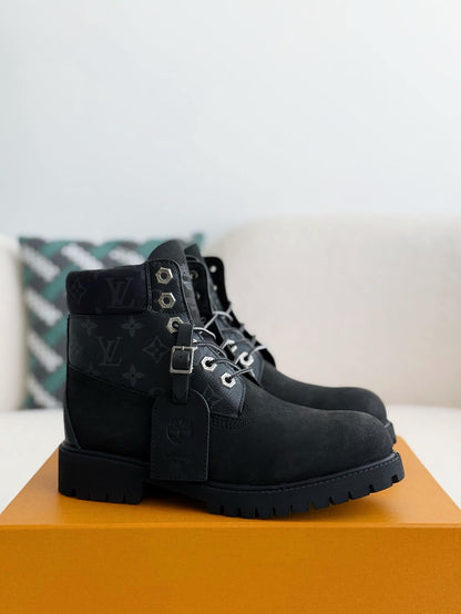 Louis Vuitton x Timberland Black Suede Monogram 6-Inch Ankle Boot