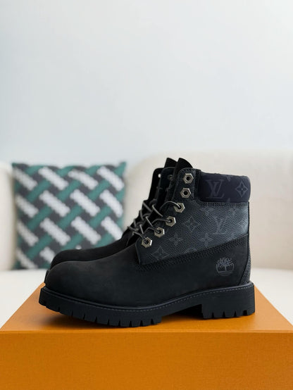 Louis Vuitton x Timberland Black Suede Monogram 6-Inch Ankle Boot