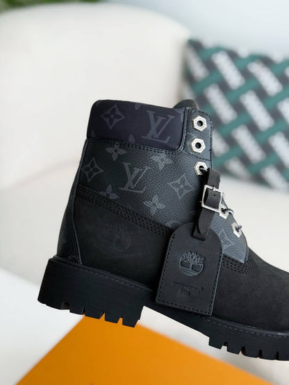 Louis Vuitton x Timberland Black Suede Monogram 6-Inch Ankle Boot