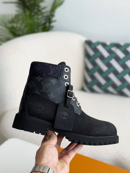 Louis Vuitton x Timberland Black Suede Monogram 6-Inch Ankle Boot