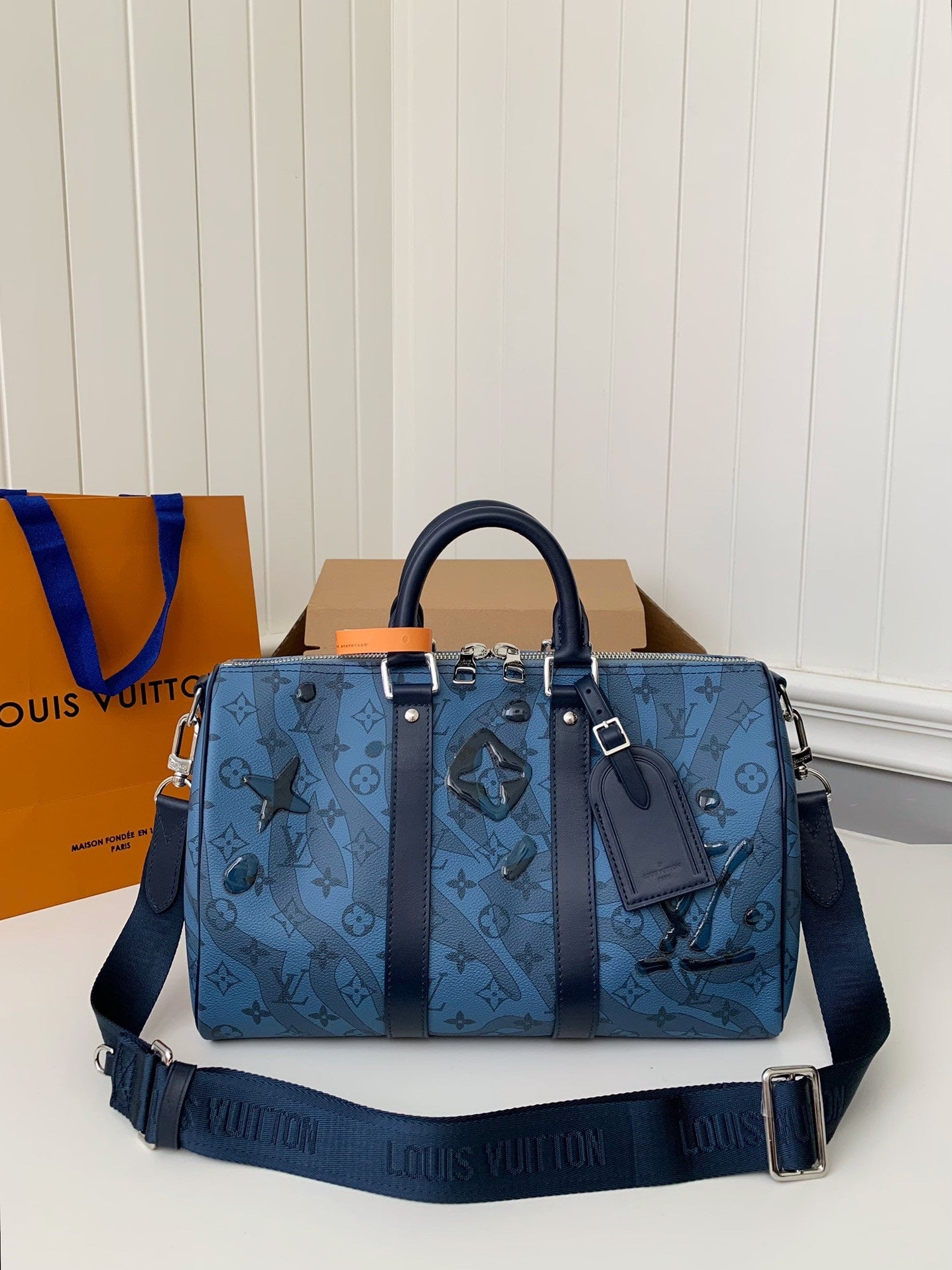 Louis Vuitton Keepall Bandoulière 25 Monogram Canvas (Blue Embellished Edition)