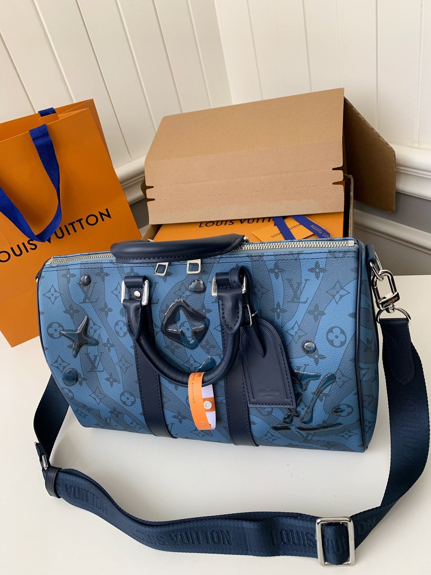 Louis Vuitton Keepall Bandoulière 25 Monogram Canvas (Blue Embellished Edition)