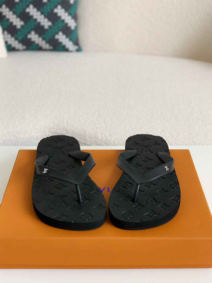 Louis Vuitton LV Monogram Flip-Flops Black  Slippers