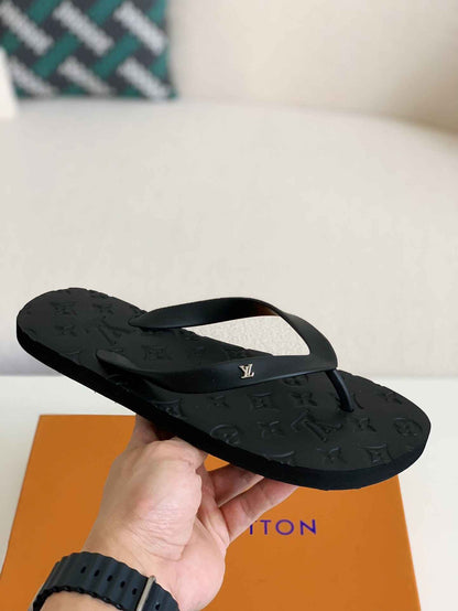 Louis Vuitton LV Monogram Flip-Flops Black  Slippers