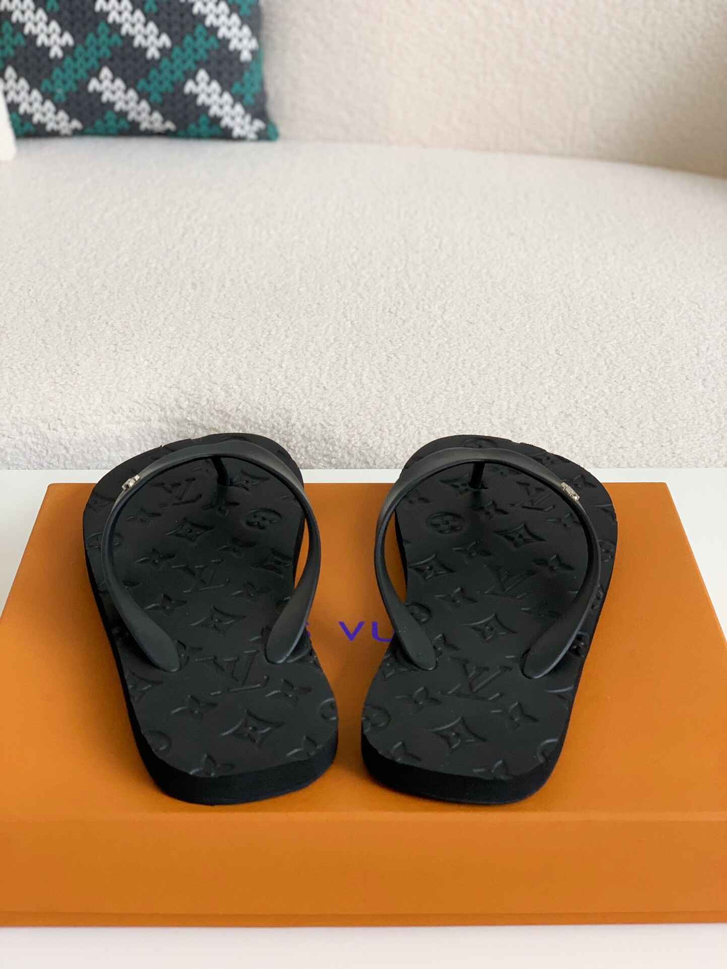 Louis Vuitton LV Monogram Flip-Flops Black  Slippers