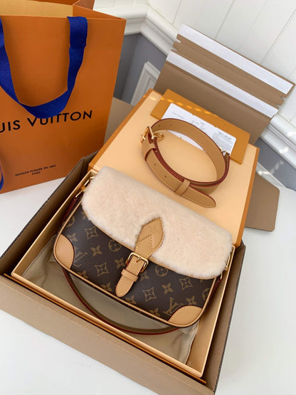 Louis Vuitton Monogram Canvas Shearling Cozygram Diane Shoulder Bag