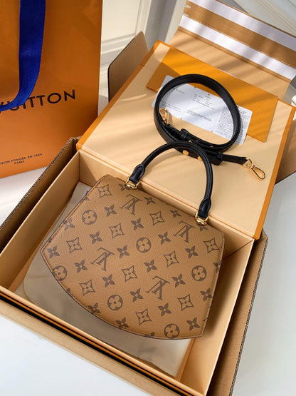 Louis Vuitton LV Brown Tilsitt Handbag in Monogram and Monogram Reverse Coated Canvas