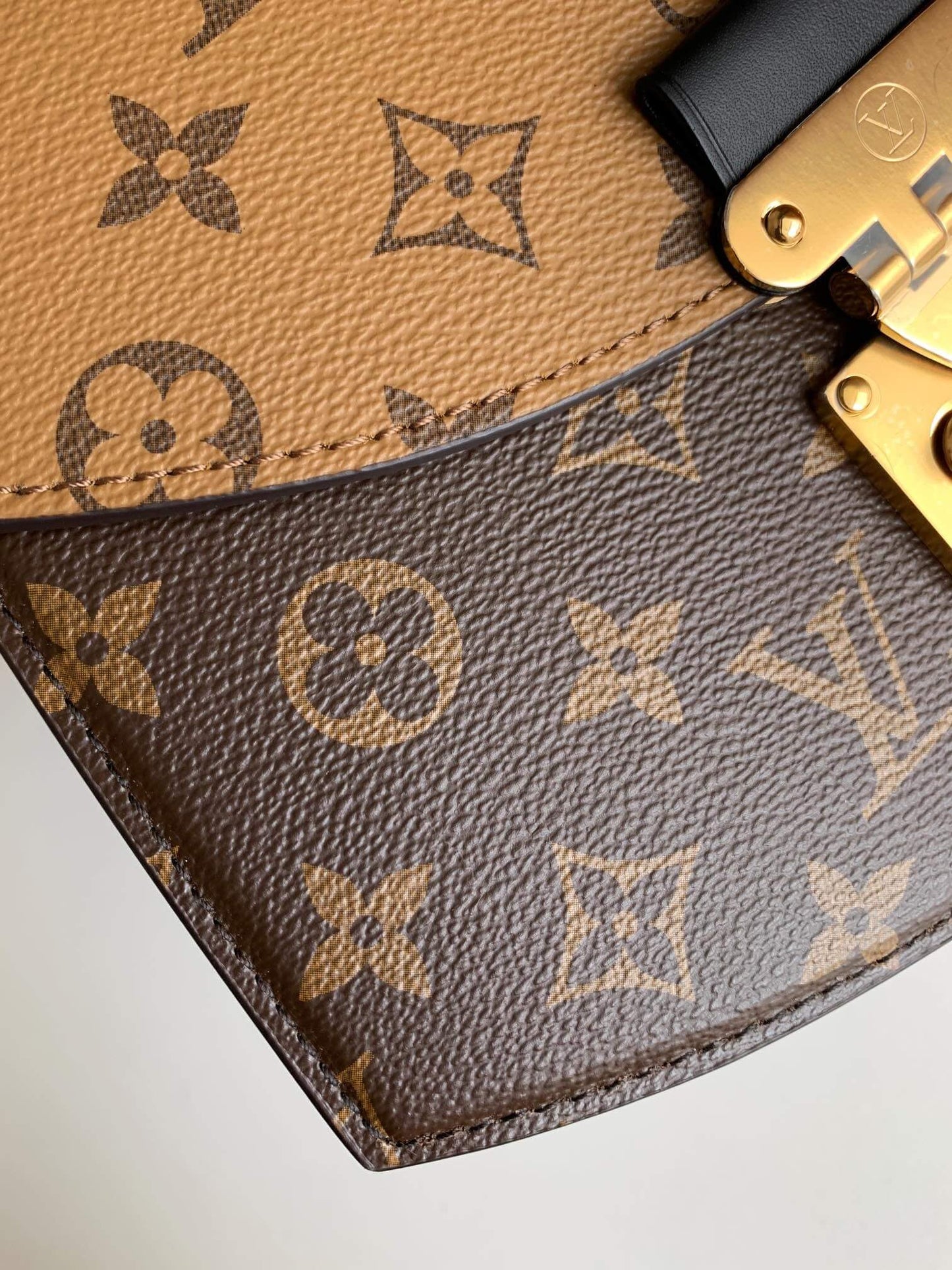 Louis Vuitton LV Brown Tilsitt Handbag in Monogram and Monogram Reverse Coated Canvas