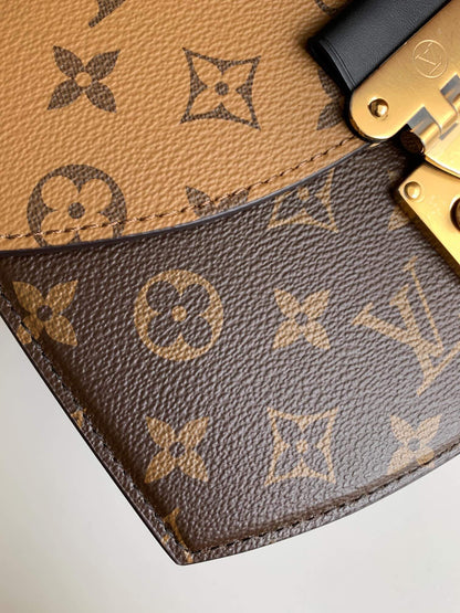 Louis Vuitton LV Brown Tilsitt Handbag in Monogram and Monogram Reverse Coated Canvas
