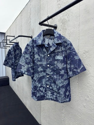 Louis Vuitton Monogram Foliage Jacquard Denim Short-Sleeved Shirt Indigo