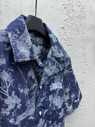 Louis Vuitton Monogram Foliage Jacquard Denim Short-Sleeved Shirt Indigo
