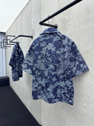 Louis Vuitton Monogram Foliage Jacquard Denim Short-Sleeved Shirt
