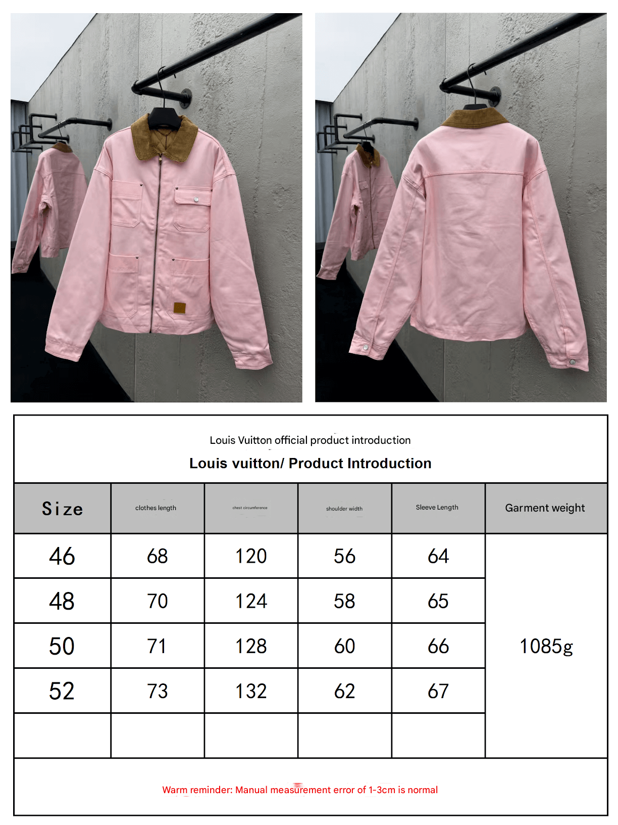 Louis Vuitton Corduroy Workwear Blouson Light Pink