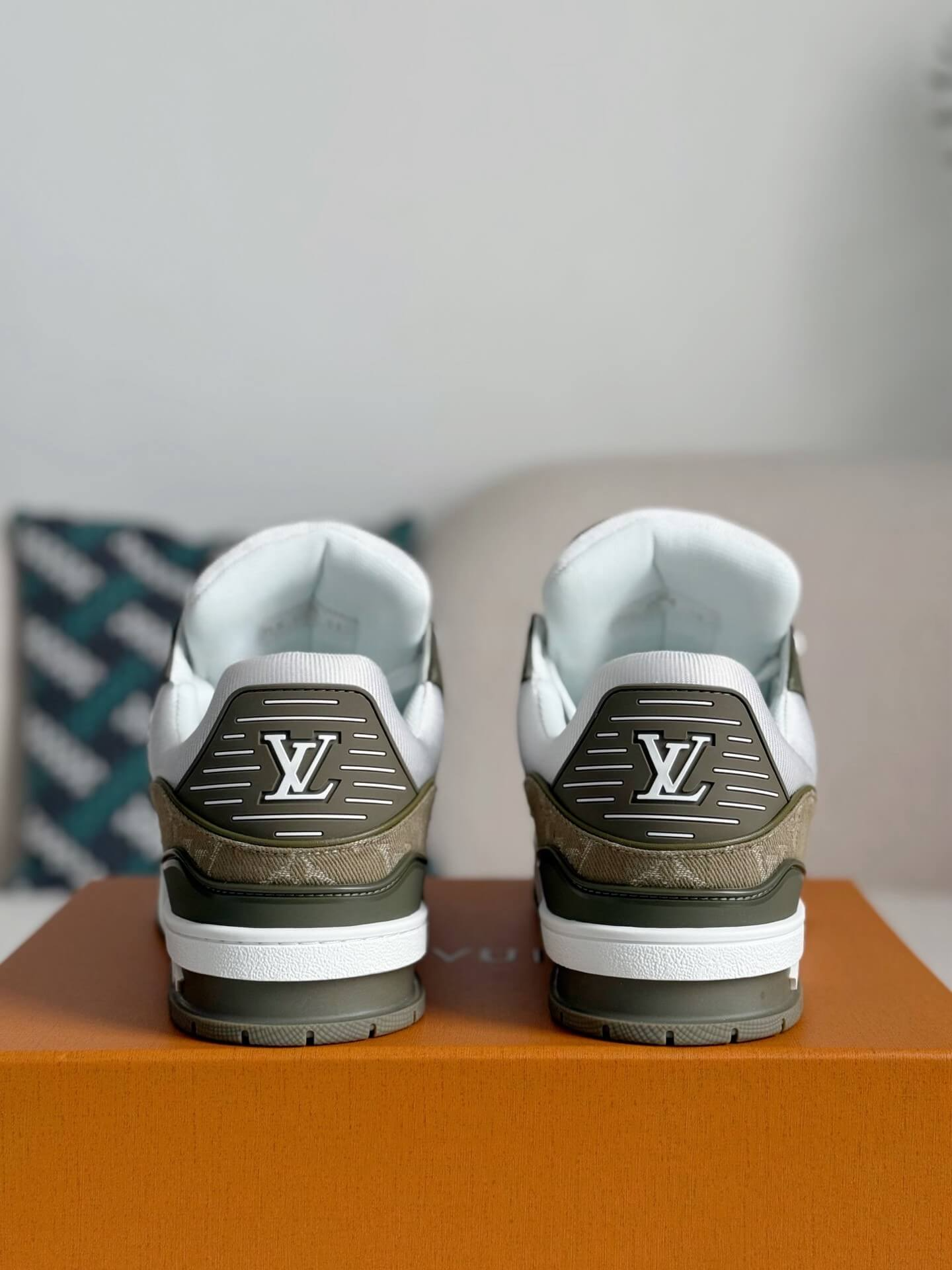 Louis Vuitton LV Trainer Sneaker White Olive Monogram