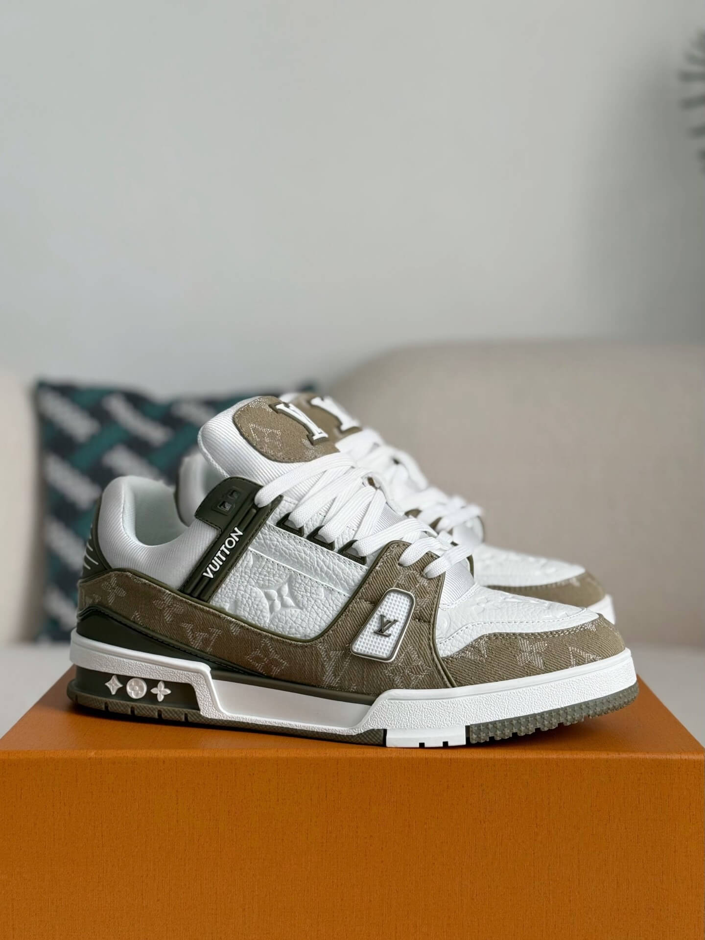 Louis Vuitton LV Trainer Sneaker White Olive Monogram