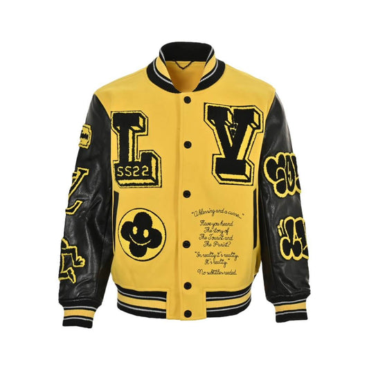 Louis Vuitton LV Yellow and Black Leather Embroidered Varsity Jacket