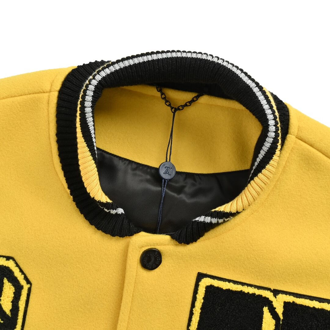 Louis Vuitton LV Yellow and Black Leather Embroidered Varsity Jacket