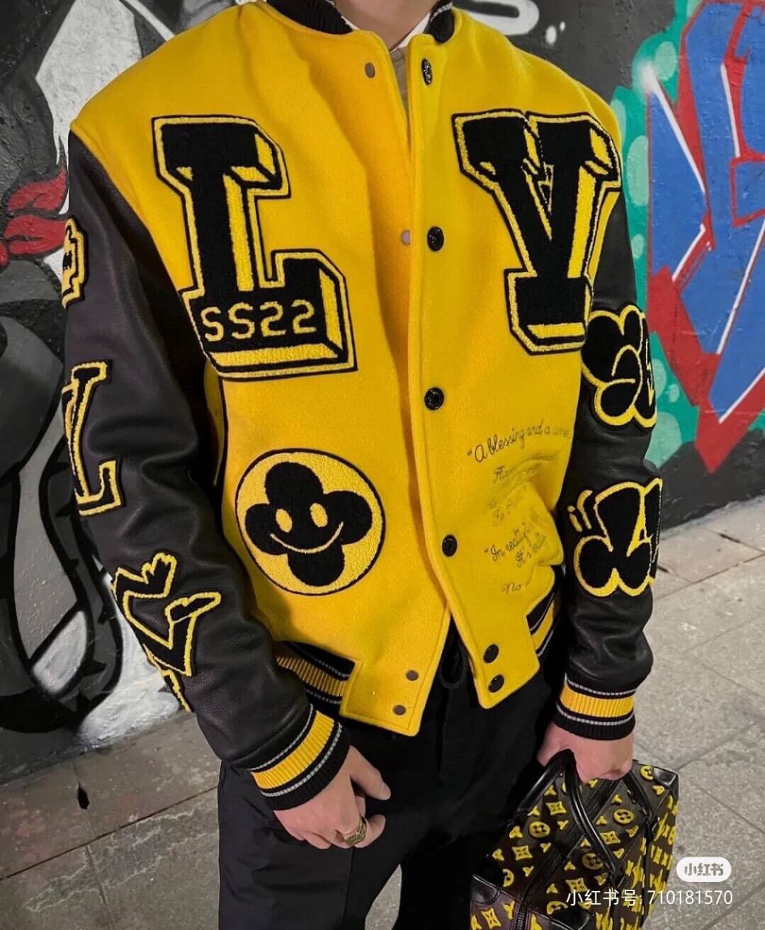 Louis Vuitton LV Yellow and Black Leather Embroidered Varsity Jacket