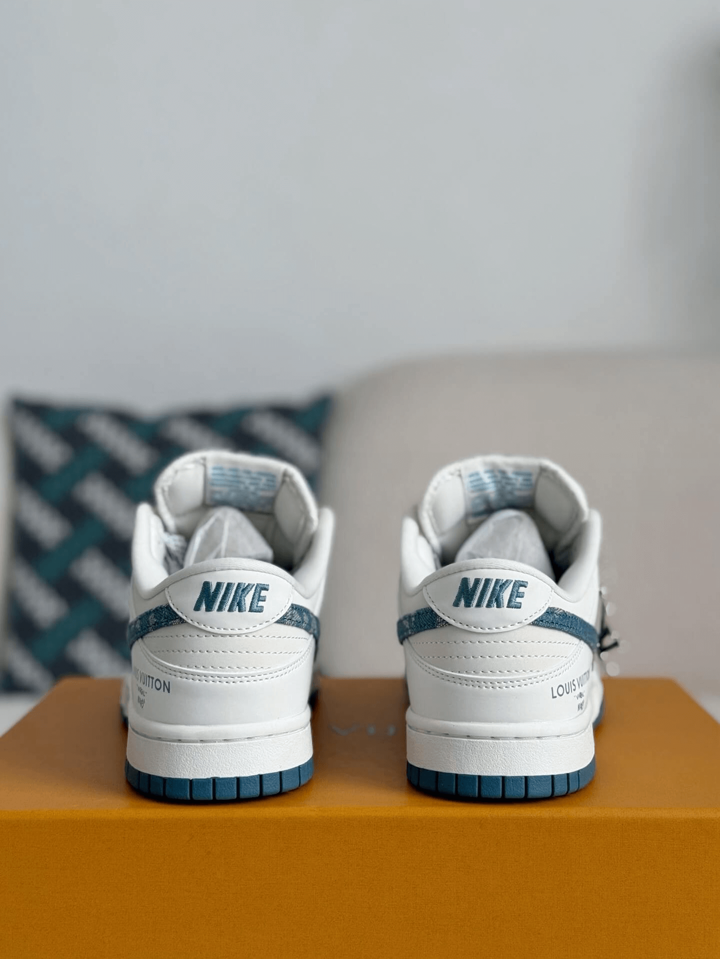 Louis Vuitton x Nike SB Dunk Low White Blue Monogram Denim