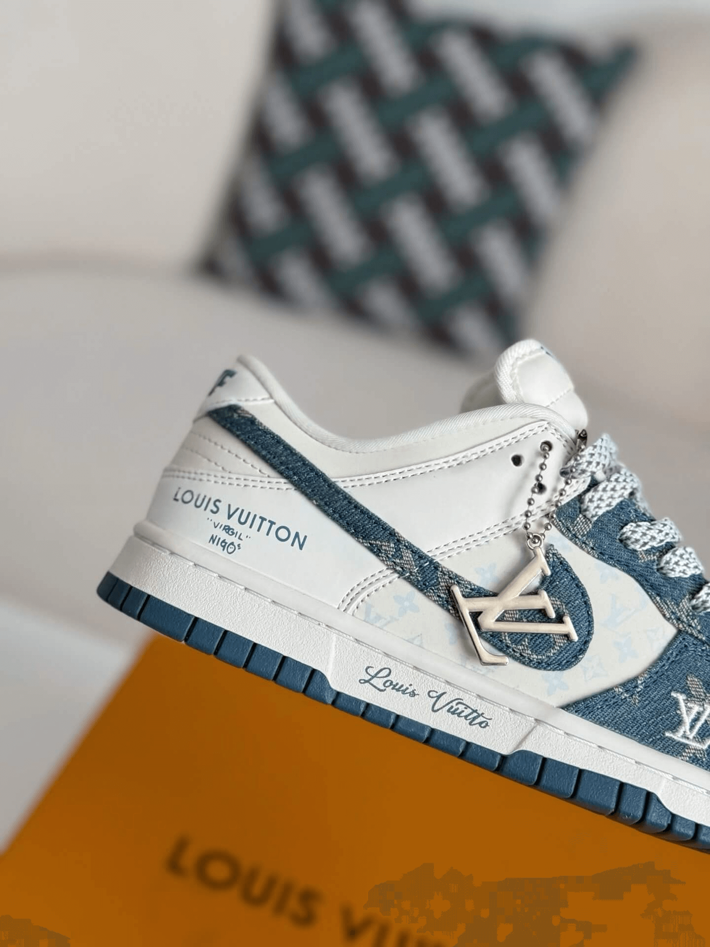 Louis Vuitton x Nike SB Dunk Low White Blue Monogram Denim