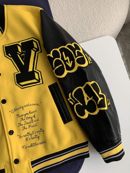 Luis Vuitton LV Embroidered Yellow Varsity Jacket