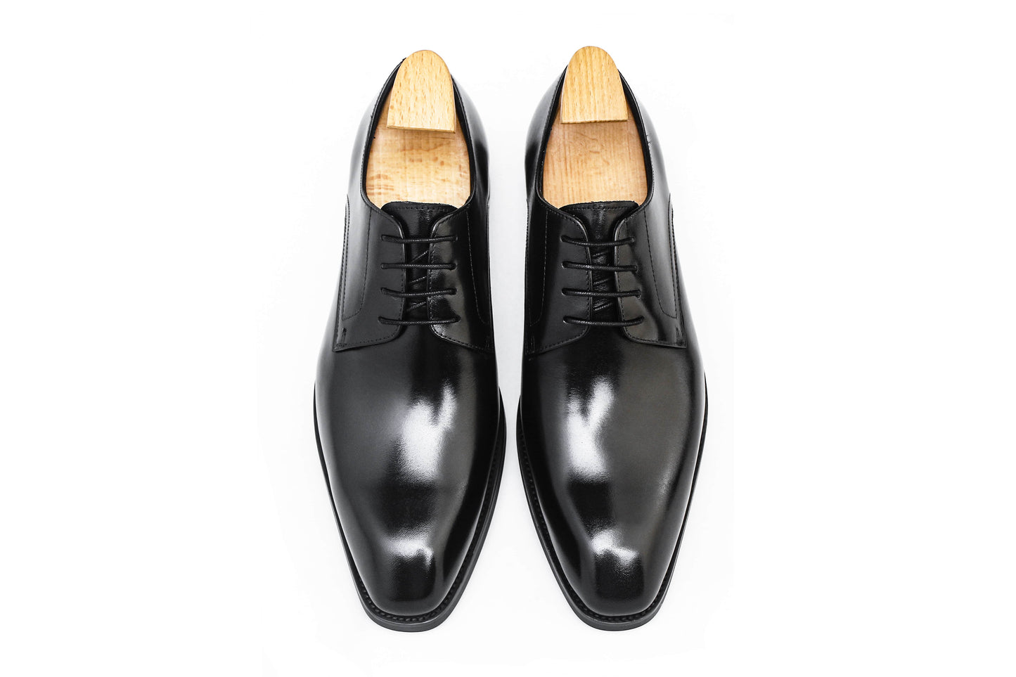 Men's Black Leather Derby Shoes with Polished Finish