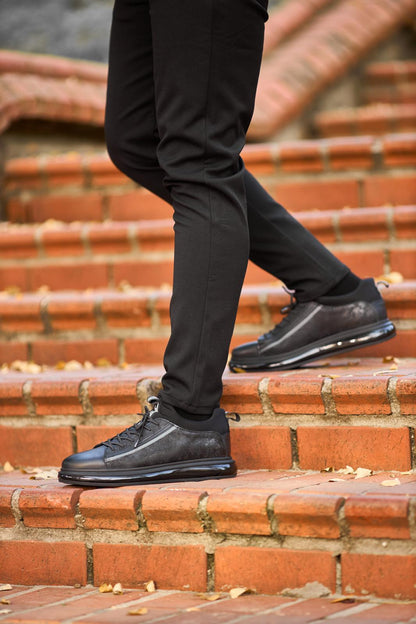 Men's Black Leather Air Sole Sneaker - Luxury Tech-Runner