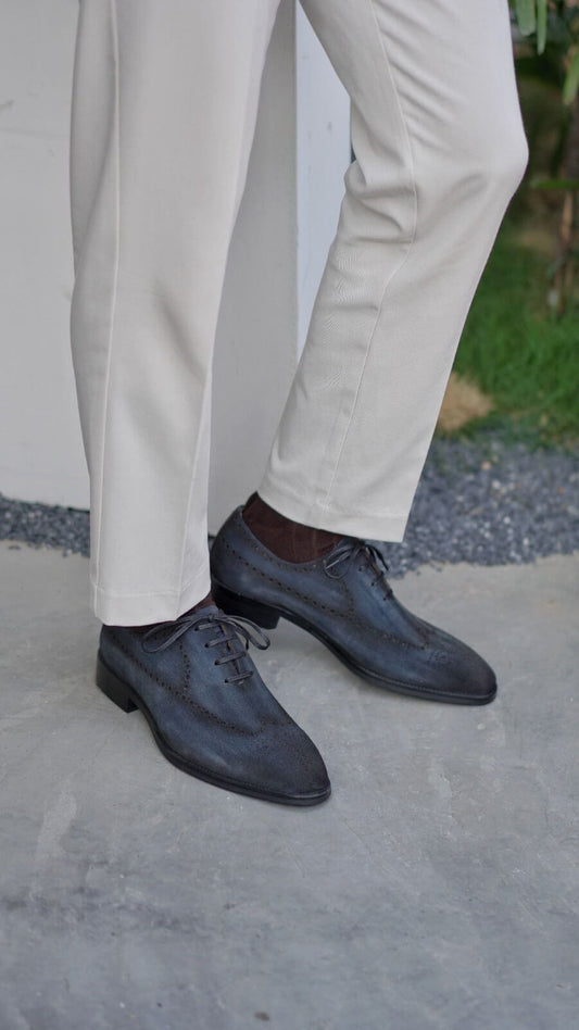 Men's Midnight Navy Suede Wingtip Brogue Oxfords