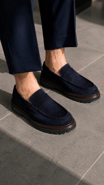 Milano Commando Penny Loafer — Navy | HolloShoe