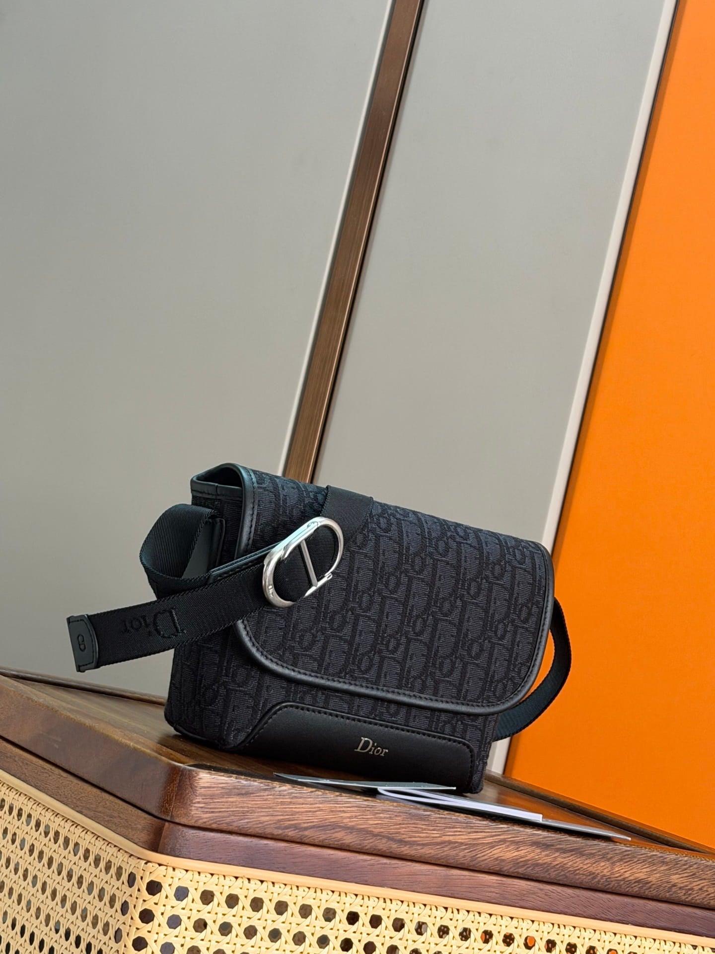 Mini Dior Jett Messenger Bag with Flap - Black Dior Oblique Jacquard