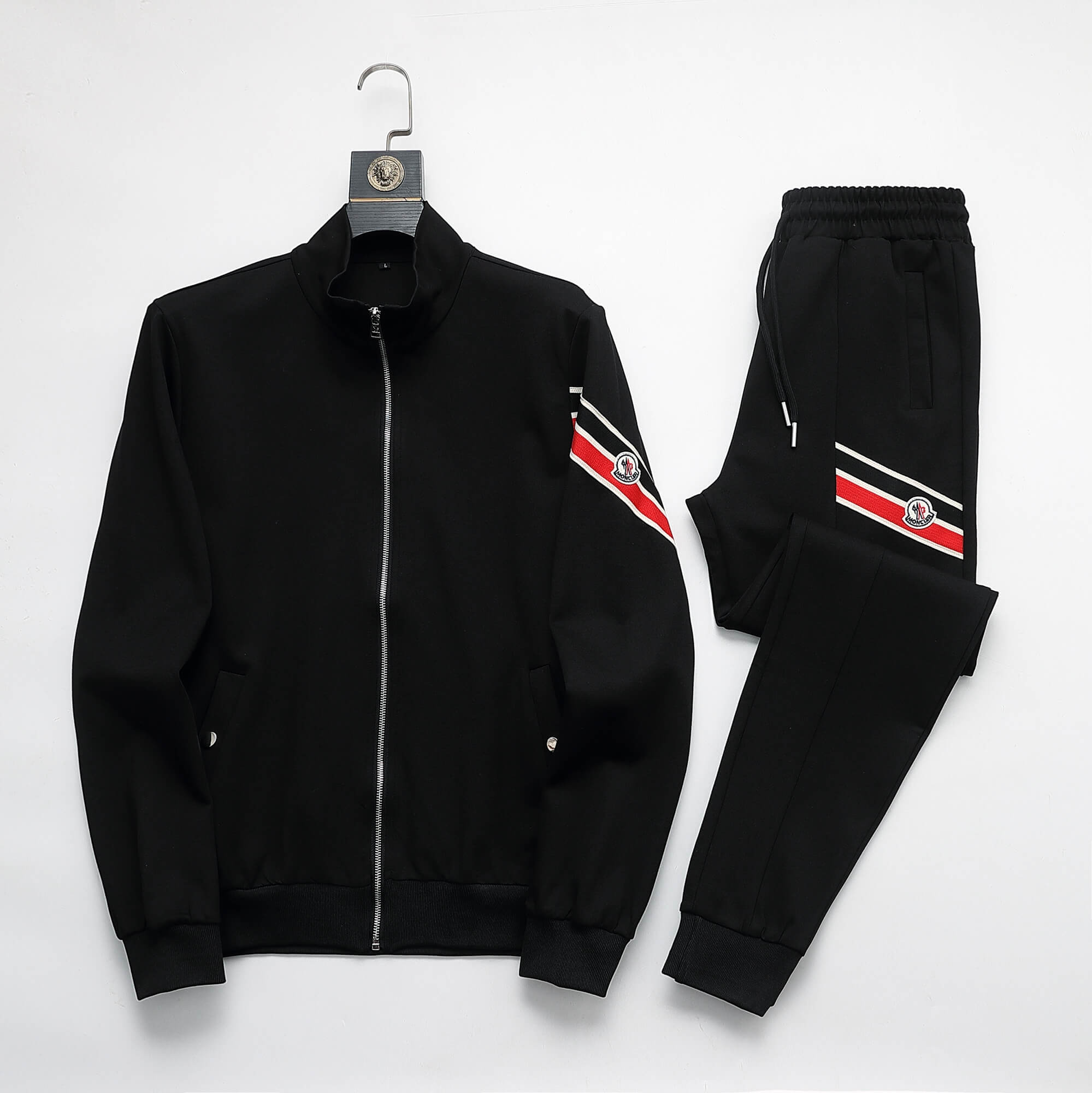 Moncler Tricolor Striped Patch Tracksuit Black Technical Jersey