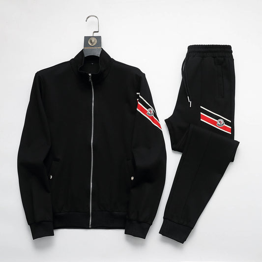 Moncler Tricolor Striped Patch Tracksuit Black Technical Jersey