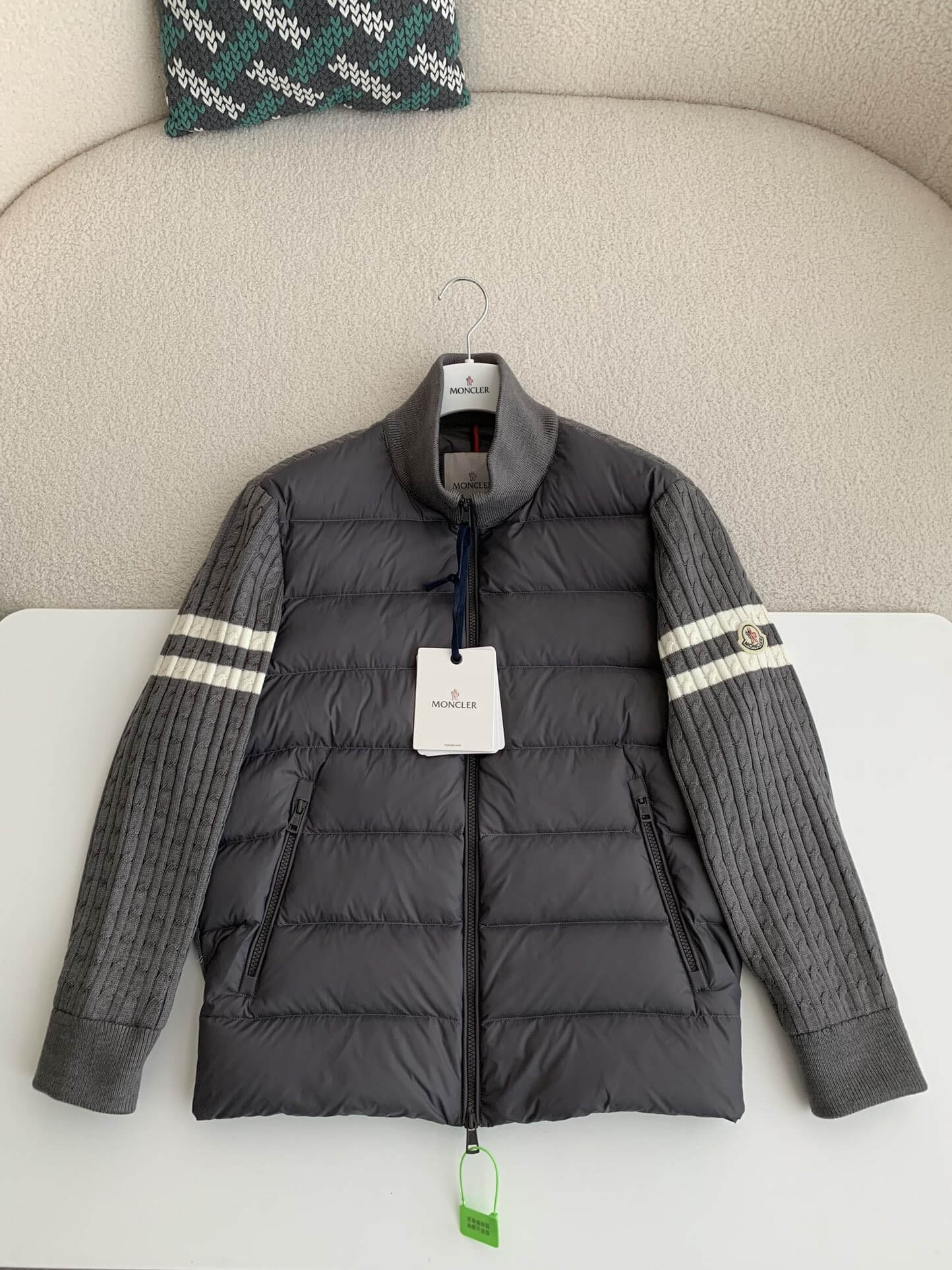 Moncler Dark Gray Padded Wool Zip-Up Cardigan Jacket