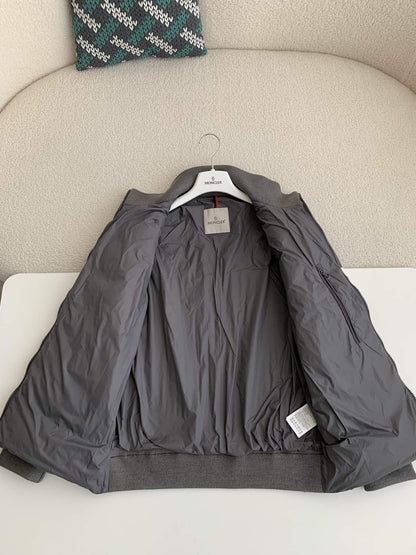 Moncler Dark Gray Padded Wool Zip-Up Cardigan Jacket