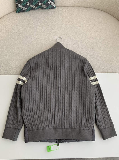 Moncler Dark Gray Padded Wool Zip-Up Cardigan Jacket