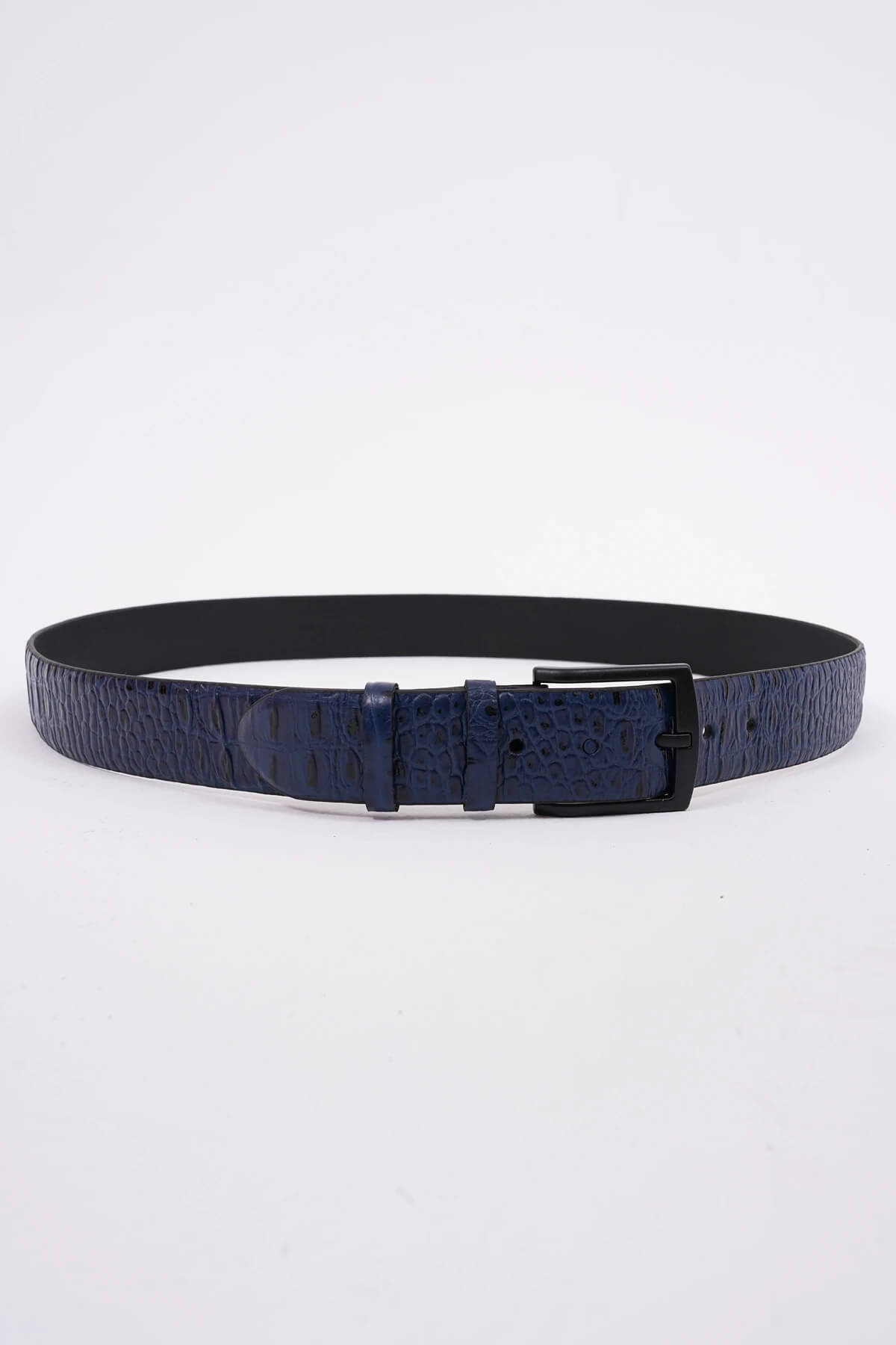 Navy Blue Crocodile Detailed Belt