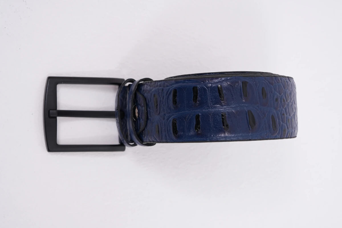 Navy Blue Crocodile Detailed Belt