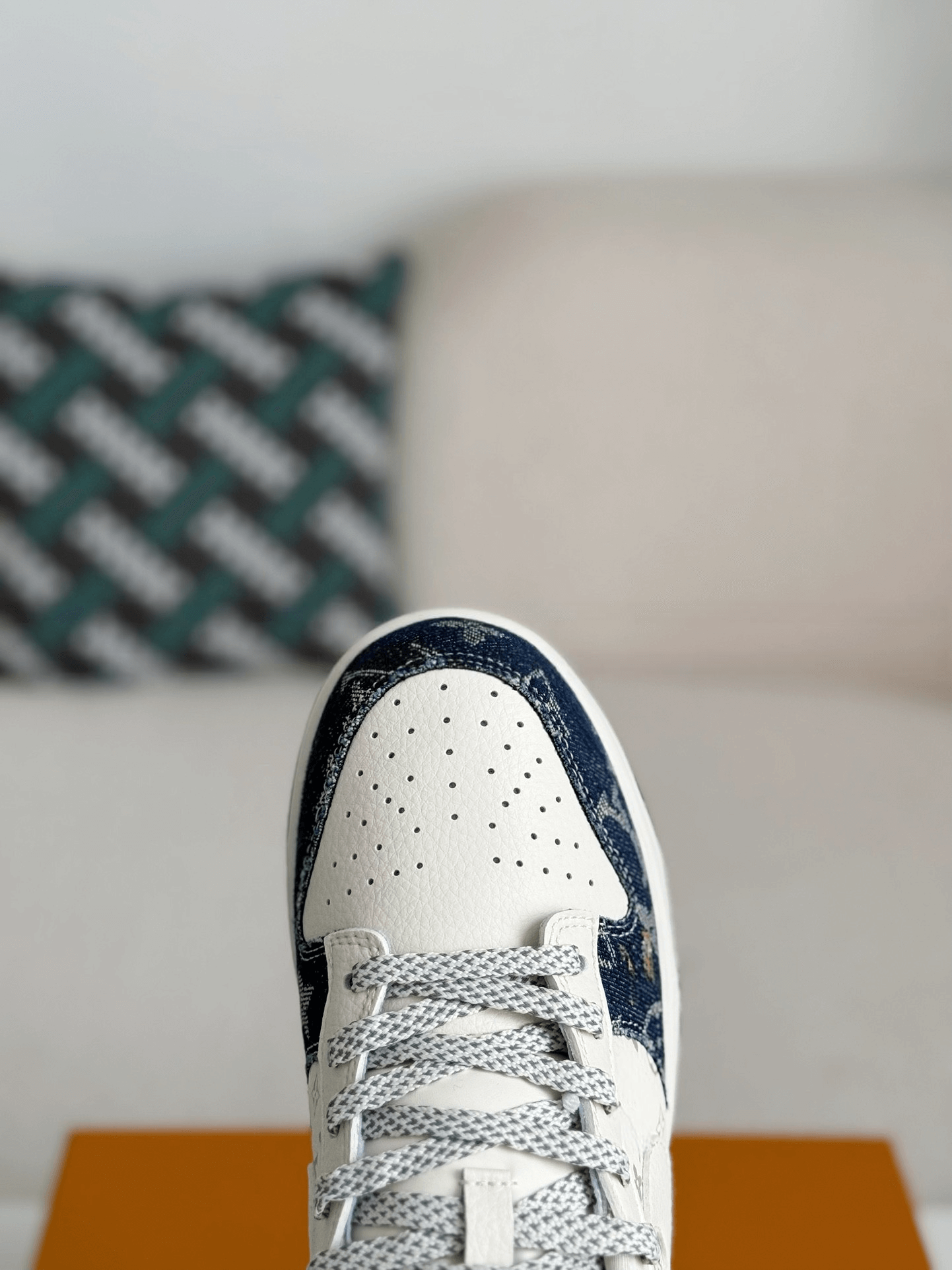 Louis Vuitton x Nike SB Dunk Low Blue Denim Monogram White