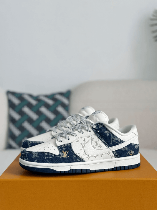 Louis Vuitton x Nike SB Dunk Low Blue Denim Monogram White