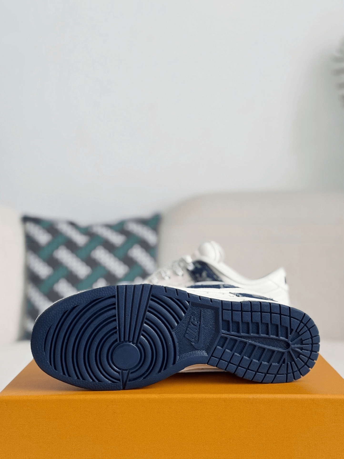 Louis Vuitton x Nike SB Dunk Low Blue Denim Monogram White
